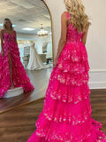 Sparkle Lace Sequin Ruffle Long Prom HZ0307