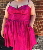 Hot Pink Homecoming Dresses Spaghetti Straps A-Line Mini Dress Plus Size Friendly, HZ0307
