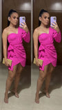 Hot Pink One Sleeve Bodycon Homecoming Dresses, HZ0307