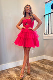 Hot Pink Ruffle Tulle Homecoming Dresses, HZ0307