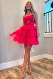 Hot Pink Ruffle Tulle Homecoming Dresses, HZ0307