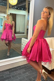 Hot Pink Strapless Homecoming Dresses A-Line Evening Gown, HZ0307