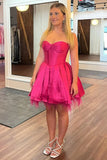 Hot Pink Strapless Homecoming Dresses A-Line Evening Gown, HZ0307