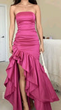 Hot Pink Strapless Ruffle Party Dresses Sleeveless Senior Prom HZ0307