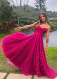 Hot Pink Sweetheart A-Line Tulle Prom HZ0307