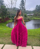 Hot Pink Sweetheart A-Line Tulle Prom HZ0307
