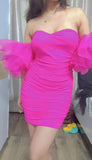 Hot Pink Sweetheart Homecoming Dress With Short Bubble Sleeves, HZ0307