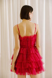 Hot Pink Tiered School Dance Dress Spaghetti Straps Homecoming Dresses, HZ0307