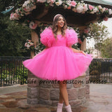 Hot Pink Tulle Homecoming Dresses A-Line Mini Party Gown, HZ0307