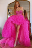 Hot Pink Beaded Sweetheart High Low Layers Formal HZ0307