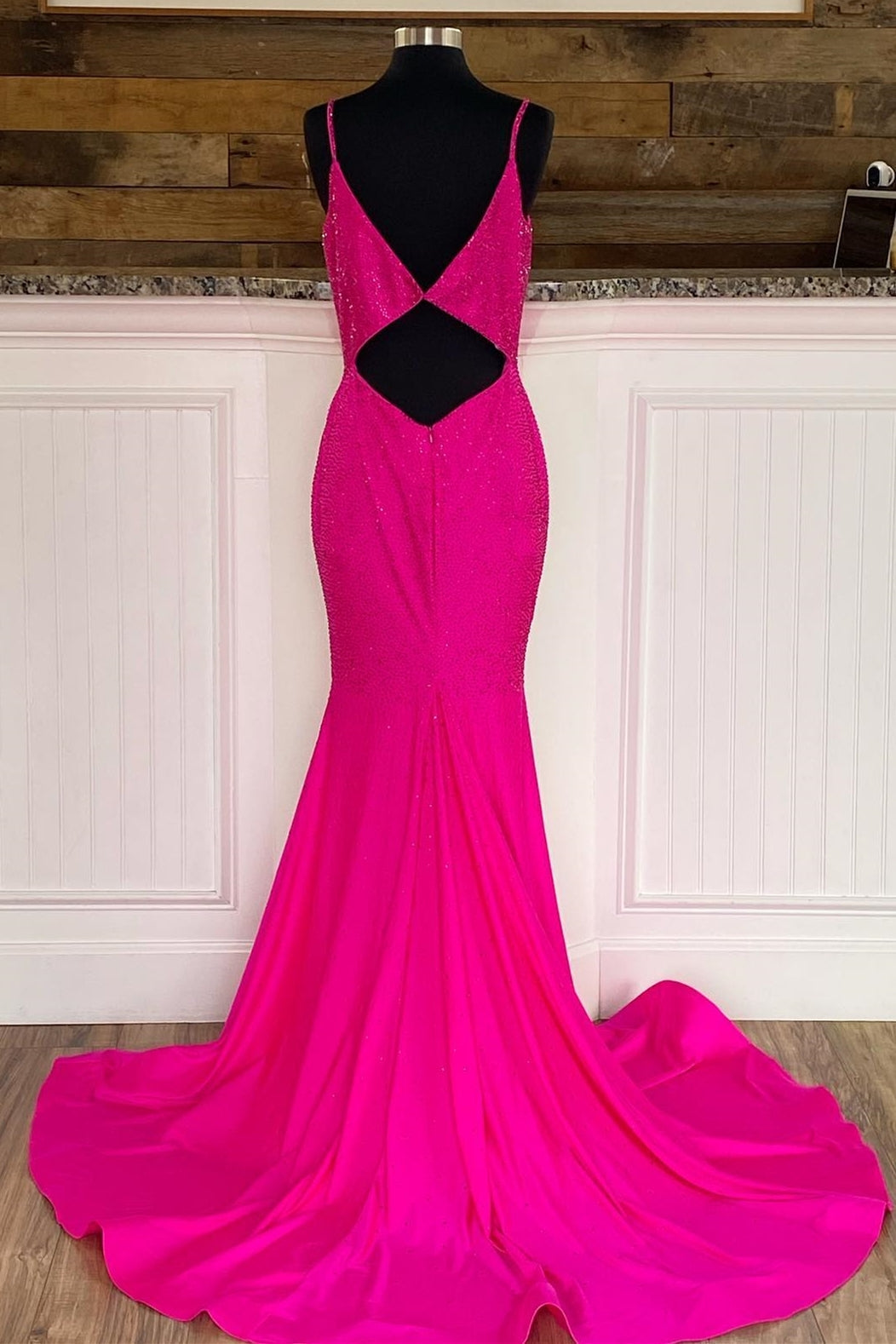 Hot Pink Mermaid Long Formal Dress with Tie HZ0307