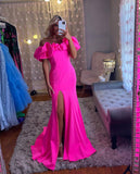 Hot Pink Off the Shoulder Mermaid Long Formal Dress with HZ0307