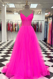 Hot Pink Sheer Corset A-line Formal HZ0307