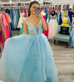 Hot Pink Tiered Layers A-line Long Formal HZ0307