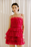 Hot Pink Tiered School Dance Dress Spaghetti Straps Homecoming Dresses, HZ0307