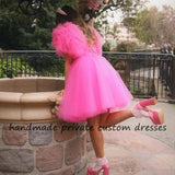 Hot Pink Tulle Homecoming Dresses A-Line Mini Party Gown, HZ0307