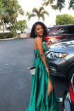 LTP1264,Hunter Green Satin Prom Dresses, Strapless Maxi Long Dress with Side HZ0307