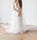 LTP1610,Simple White Tulle Sash V-Neck Wedding Dresses,Short Girl Friendly Wedding HZ0307