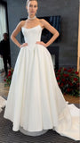 Illusion Strapless Applique Wedding Dress, Beaded Sleeveless Bridal Gown, HZ0307