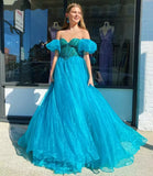 A-Line Organza Beaded Long Prom Dress Evening Formal HZ0307