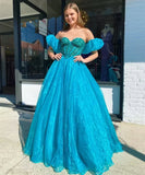 A-Line Organza Beaded Long Prom Dress Evening Formal HZ0307