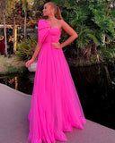 Fuchsia Tulle A-Line Sweetheart Long Prom HZ0307