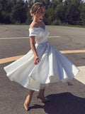Ivory A-Line Homecoming Dresses, Off The Shoulder Wedding Reception Dress, HZ0307
