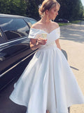 Ivory A-Line Homecoming Dresses, Off The Shoulder Wedding Reception Dress, HZ0307