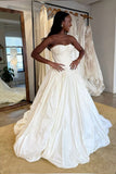 Ivory A-Line Strapless Wedding Dresses Forest Beach Wedding Bridal HZ0307