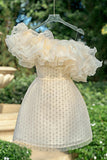 Ivory Beaded Off The Shoulder Homecoming Dresses, HZ0307