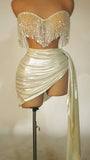 Ivory Beaded Tassel Homecoming Dresses Mini Sexy Party Cocktail Dress Dance HZ0307