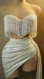 Ivory Beaded Tassel Homecoming Dresses Mini Sexy Party Cocktail Dress Dance HZ0307