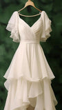 Ivory Chiffon Prom Dresses Ruffle Hi-Lo Evening Party HZ0307