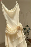 Ivory Chiffon Ruffle Party Dress Irregular Elegant Evening Prom HZ0307