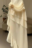 Ivory Chiffon Ruffle Party Dress Irregular Elegant Evening Prom HZ0307