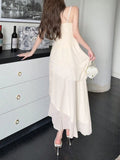 Ivory Chiffon Ruffle Party Dress Irregular Elegant Evening Prom HZ0307
