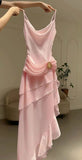 Ivory Chiffon Ruffle Party Dress Irregular Elegant Evening Prom HZ0307