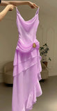 Ivory Chiffon Ruffle Party Dress Irregular Elegant Evening Prom HZ0307