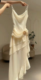 Ivory Chiffon Ruffle Party Dress Irregular Elegant Evening Prom HZ0307