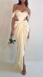 Ivory Lace Bodycon Prom Dresses Off The Shoulder Pleated Evening Party HZ0307