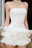 Ivory Lace Organza Homecoming Dress, Mini Party Dress, HZ0307