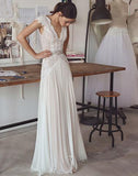 Ivory Lace V-Neck Wedding Dresses Sheath Long Bridal HZ0307