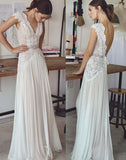 Ivory Lace V-Neck Wedding Dresses Sheath Long Bridal HZ0307