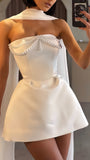 Ivory Pearl Beaded Homecoming Dresses Strapless Wedding Party HZ0307