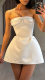 Ivory Pearl Beaded Homecoming Dresses Strapless Wedding Party HZ0307