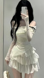 Ivory Ruffle Mini Homecoming Dresses Long Sleeves Off The Shoulder Party HZ0307