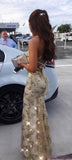 Ivory Sequin Mermaid Prom Dress, Cross Back Party Dress, HZ0307
