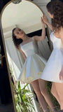 Ivory Sleeveless Homecoming Dresses, A-Line Satin Graduation Dress, HZ0307