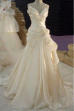 Ivory Sleeveless Wedding Dress, Natural Pleated Beaded Bridal HZ0307