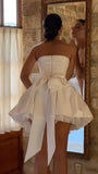 Ivory Strapless A-line Homecoming Dresses Bowknot Mini Celebration Dress, HZ0307
